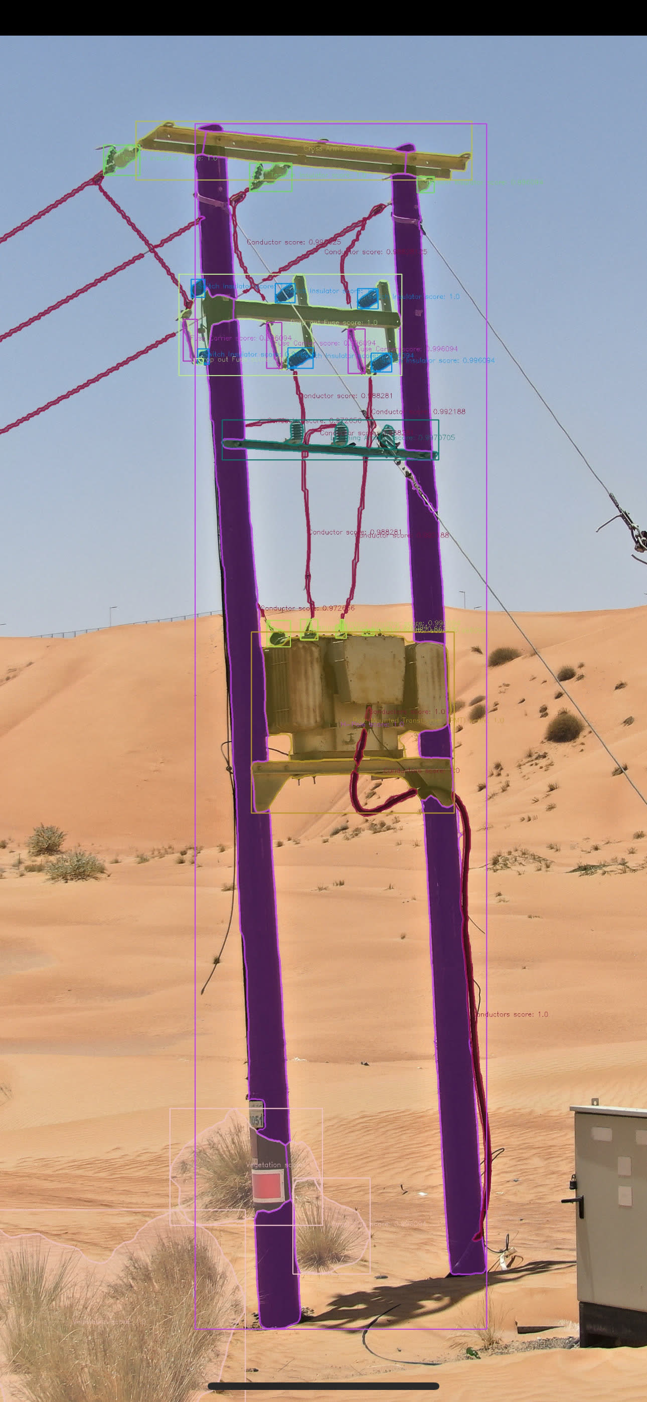 AI inspection labels on a distribution pole
