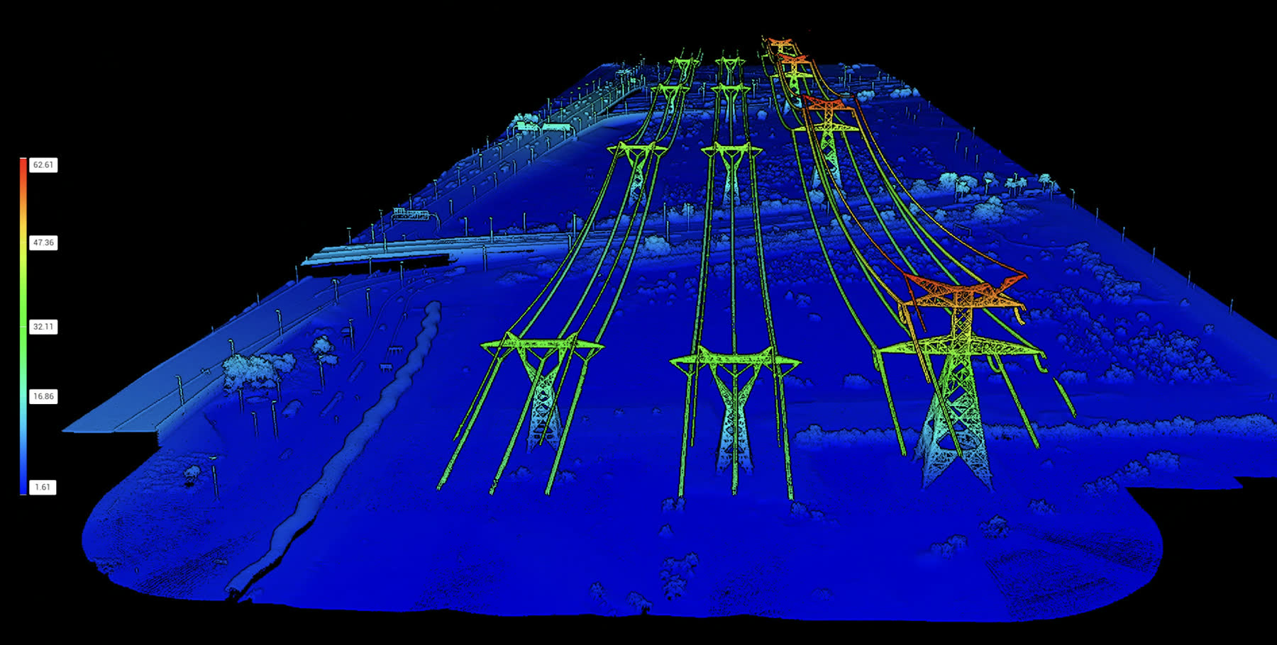 LiDAR point cloud of a high-voltage transmission corridor